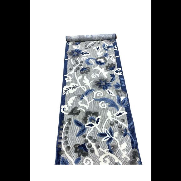 Nourison 2\' x 7\' Oasis Garden Indoor/Outdoor Runner Charcoal Blue